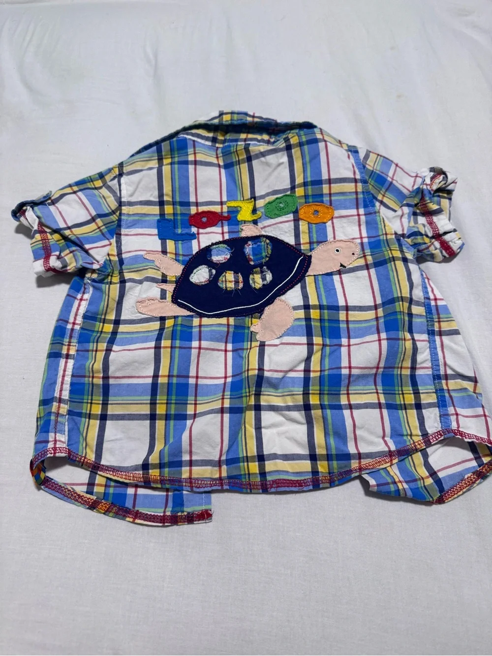 Vintage Boys Button Up 18 To 24 Months Lazoo Plaid Shirt Turtle Graphic Retro